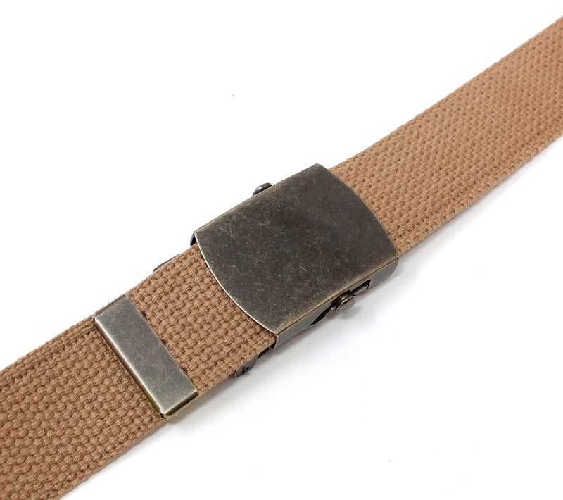 BC Belts Canvas Web Belt Military Style with Antique Brass Buckle and Tip 50" Long (Light Brown) - Image 5